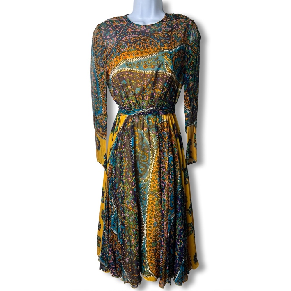 Marcel Ferrell Vintage Psychedelic Paisley Chiffon Midi Dress 70s NWT Sz‎ S